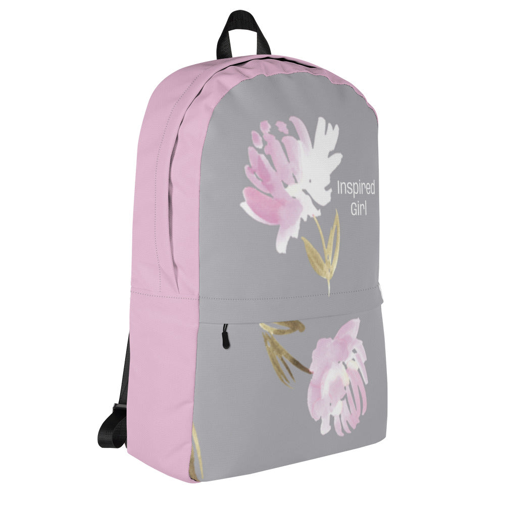 Pink and Gray floral backpack