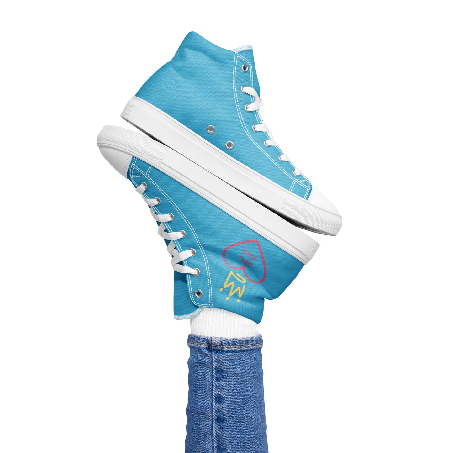 Girl PWR high top canvas shoes - light blue/pink/yellow