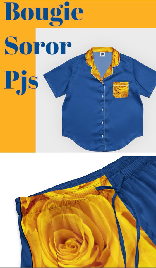 Bougie Soror women’s short sleeve pajama top - blue/gold