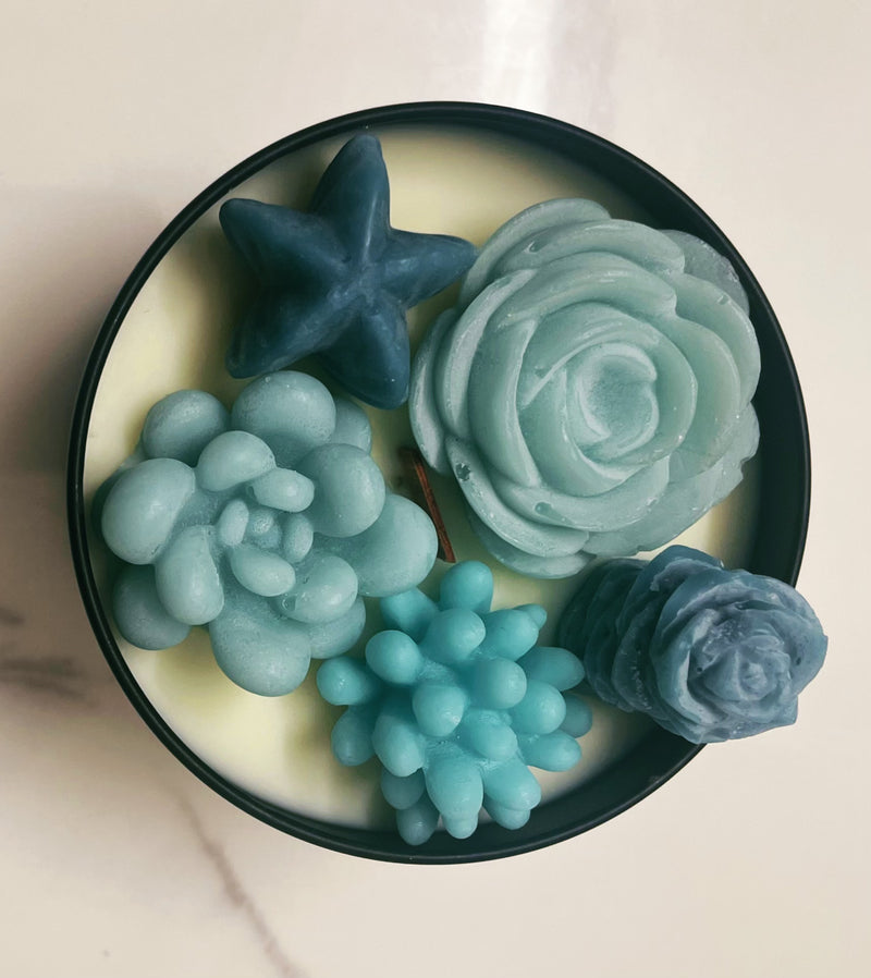 Teal succulent candle - small