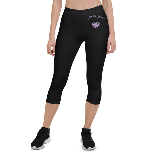 Hello Gorgeous Capri Leggings - Purple diamond