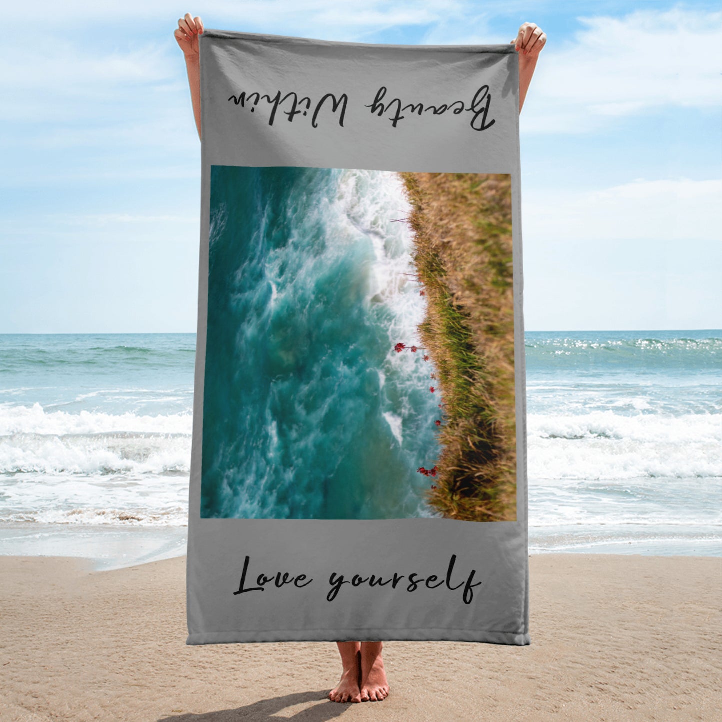 Beauty Within/love yourself custom towel (gray)