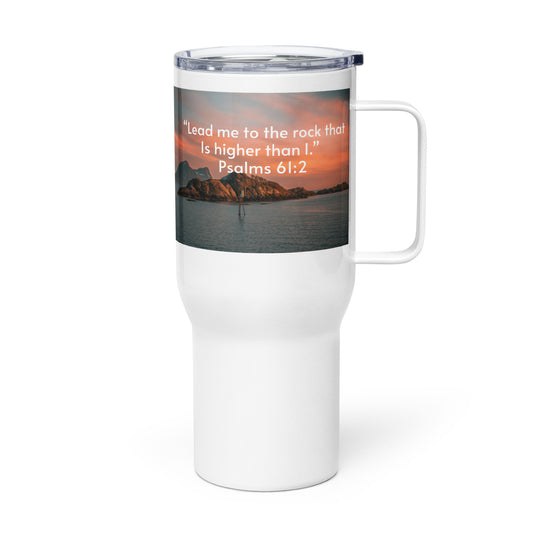 Lead me to the rock travel mug with a handle