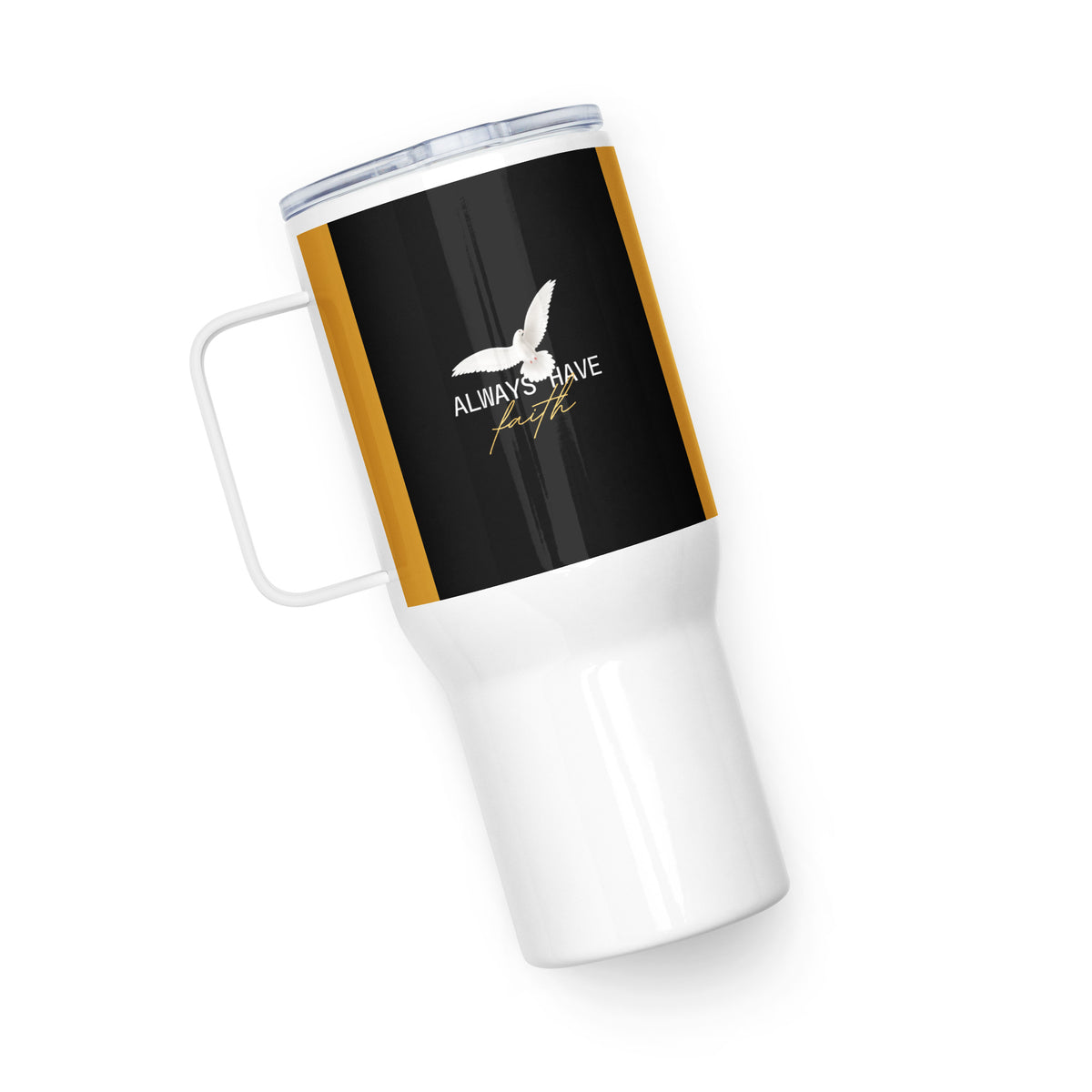 Always Have Faith travel mug with a handle - yellow