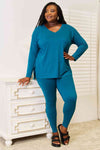 Lazy Days Full Size Long Sleeve Top and Leggings Set - Teal