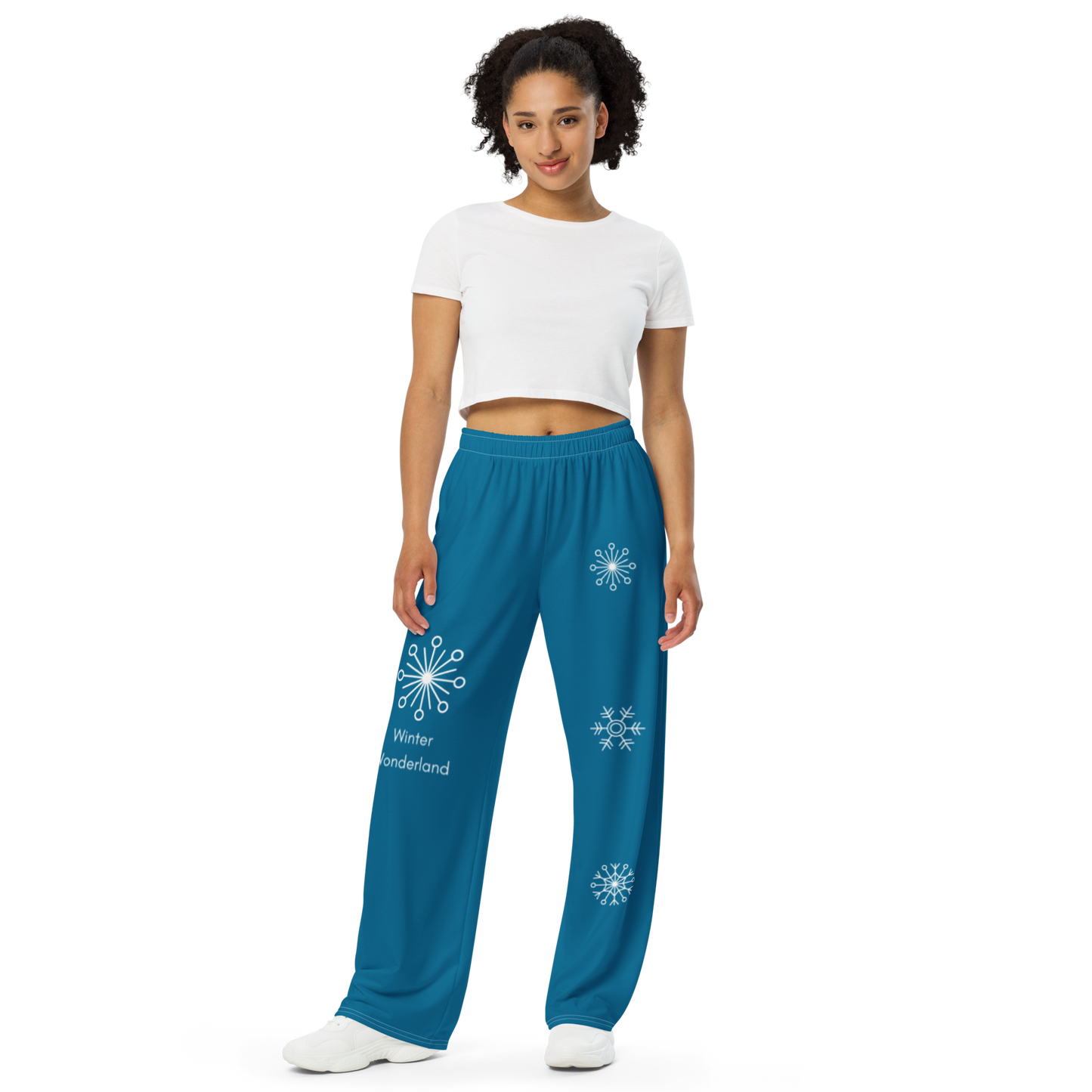 Winter Wonderland themed pajama pants - Teal/white