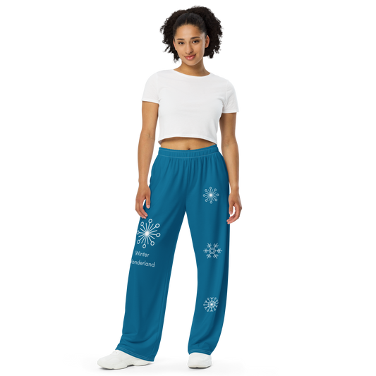 Winter Wonderland themed pajama pants - Teal/white