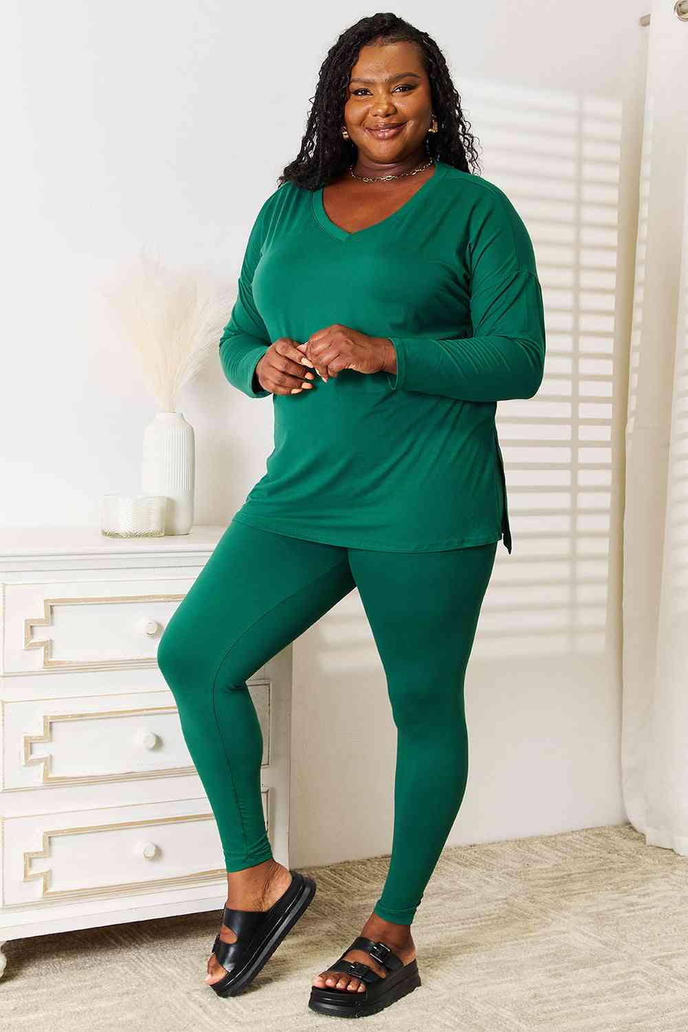 Lazy Days Full Size Long Sleeve Top and Leggings Set Green
